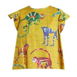 Stella Jean Monkey Print Top Blouse Yellow Colorful Rainbow Animal IT 40